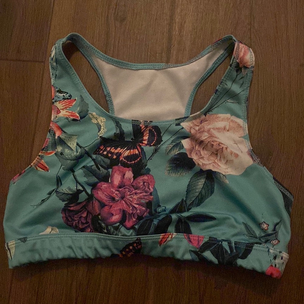 Old navy green floral sport bra
